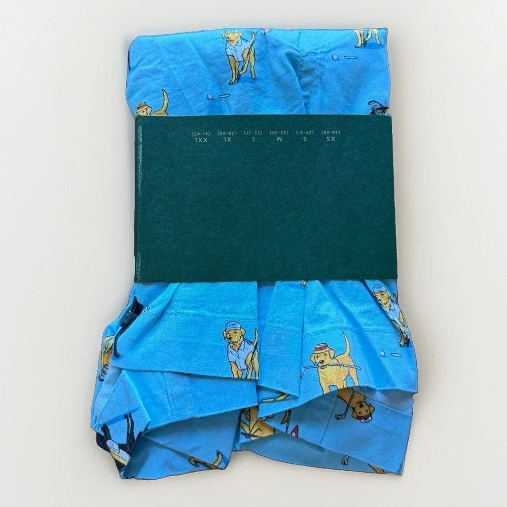 NWT J CREW Boxer Underwear Sz L Blue AOP Golf Dogs Caddy Comfort Oarsman 35-37